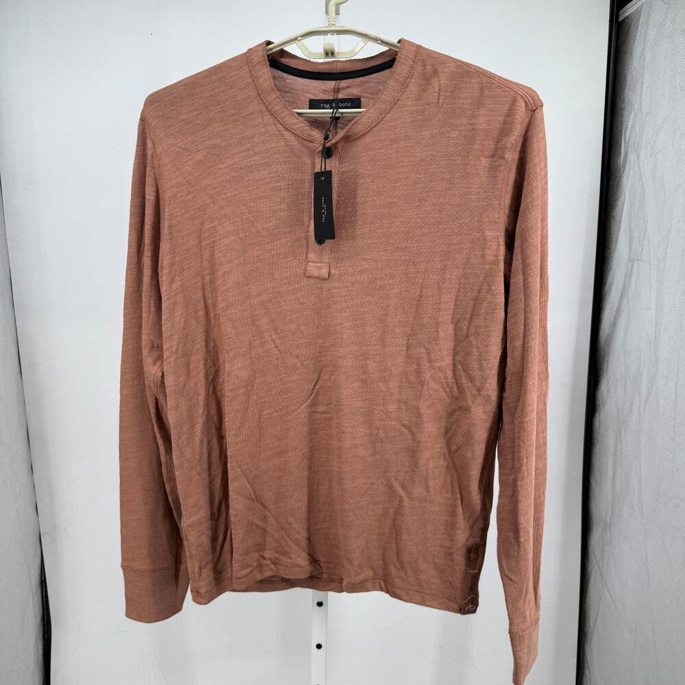 Rag & Bone Classic Flame Henley Shirt Mens L Rust Brown Long Sleeve Classic NWT